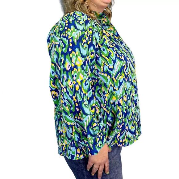 First Love By Lovelyn Abstract Print Mandarin Collar Button Down Top Sz S Blouse - Picture 5 of 10